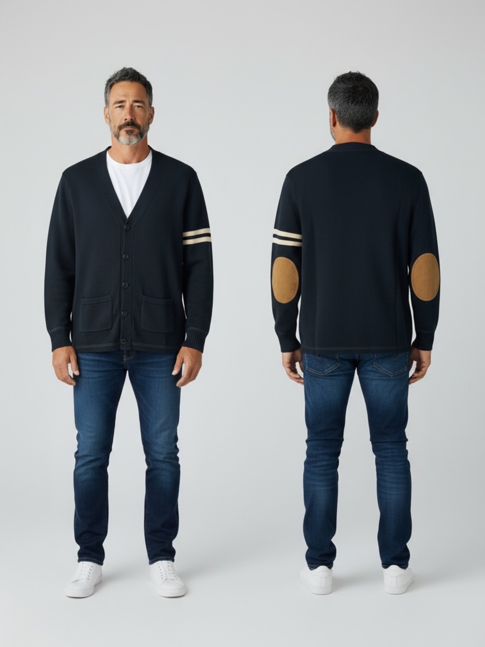 Ralph Lauren Rugby Cardigan
Size S Black V-Neck Wool Blend with Elbow Patches